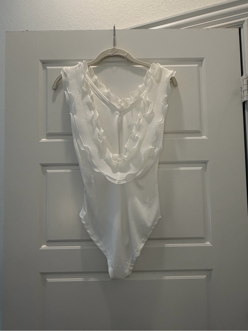 White Ruffle V-Neck Bodysuit